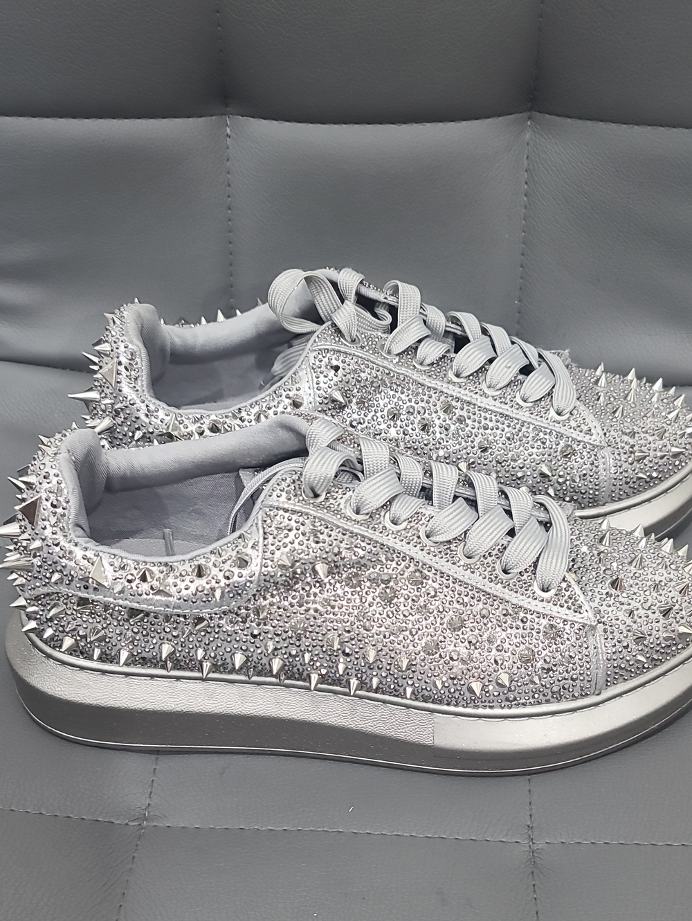 Steve Madden Silver Rhinestone Spike Sneakers